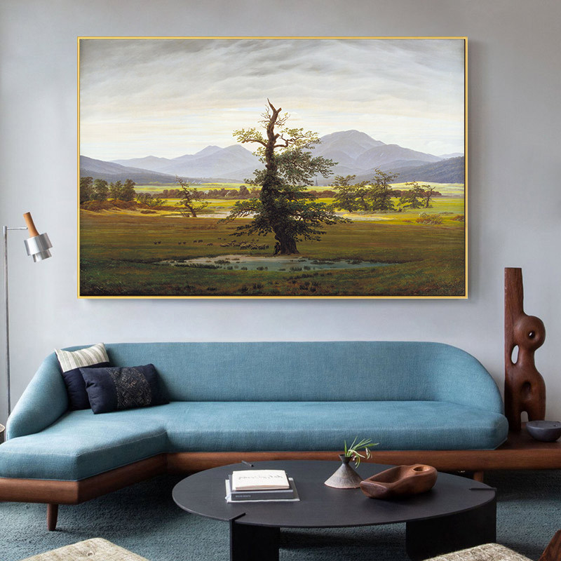 弗里德里希名画巨人山雾海中的漫游者风景油画装饰画客厅餐厅挂画