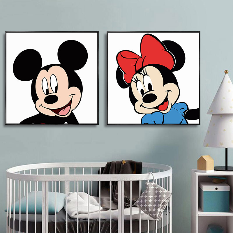 迪士尼乐园米老鼠米奇装饰画可爱卡通儿童房卧室挂画高端动漫潮牌