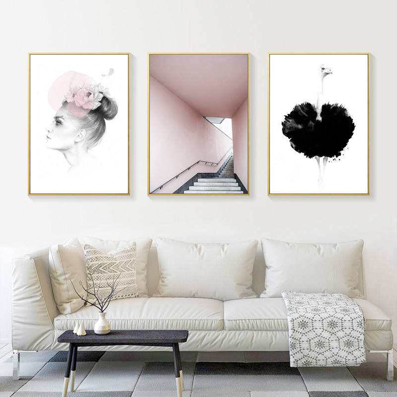 北欧黑白人物装饰画现代简约客厅餐厅挂画卧室走廊过道时尚美女画