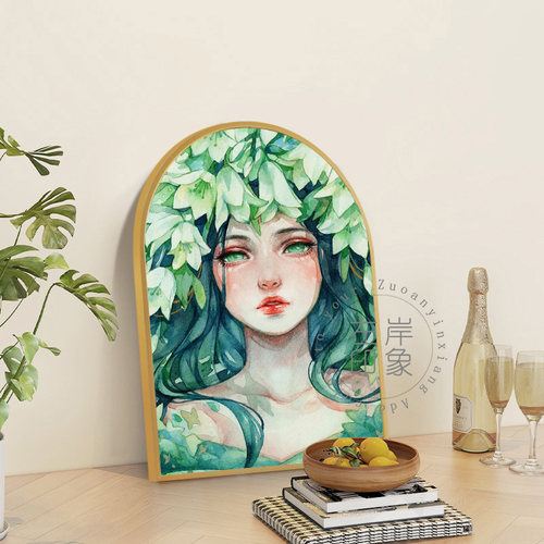 简约现代少女人物拱形挂画