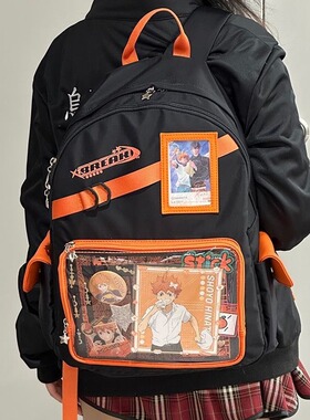 橙色痛痛包大容量日常学院双肩学生上课电脑旅游透明痛包书包