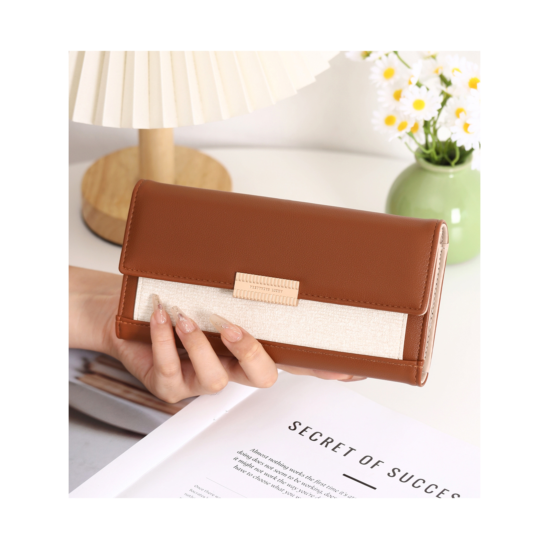 日本品质2025女士长款钱包欧美复古编织纹撞色大容量多卡位折叠手