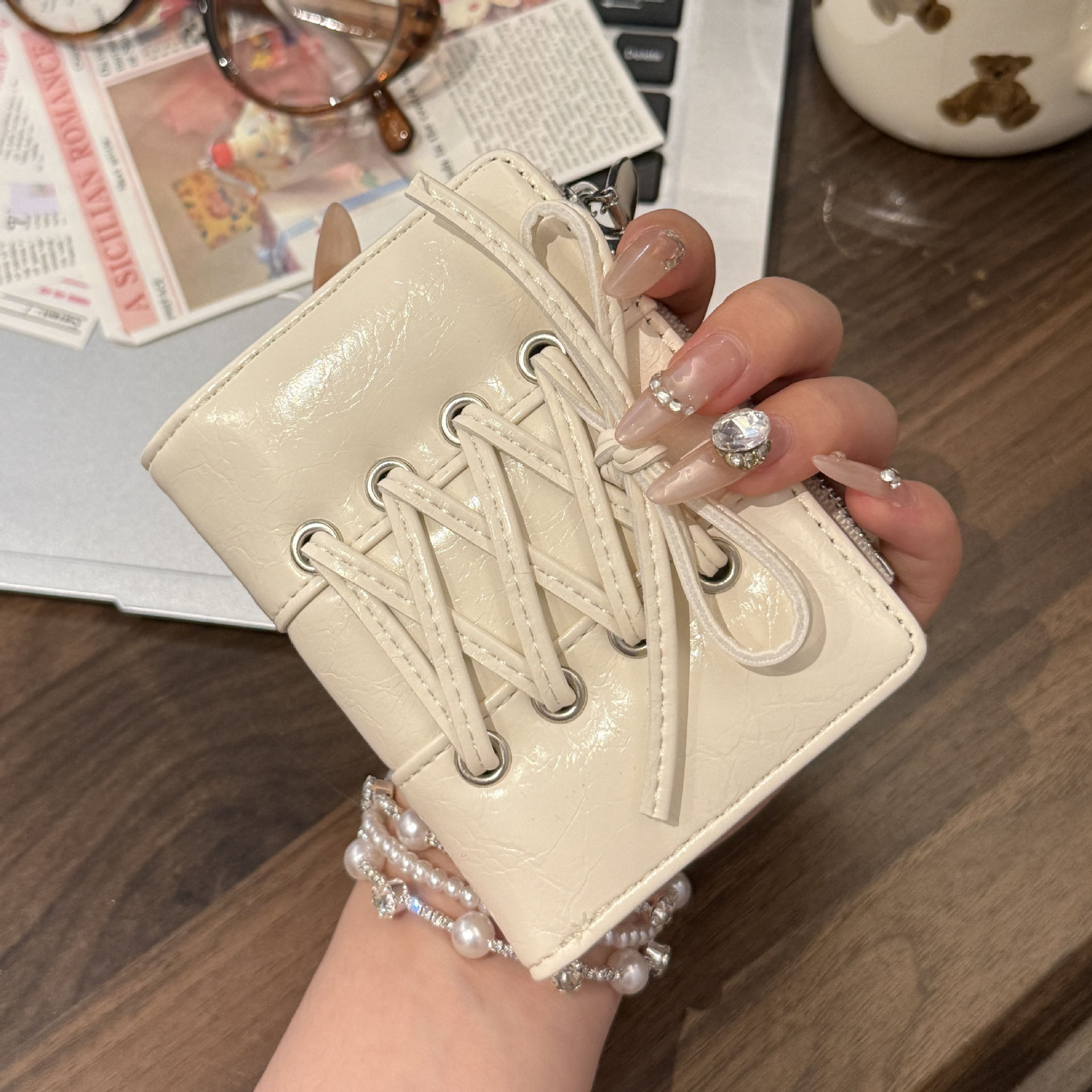 日本品质韩系ins绑带蝴蝶结钱包可爱简约百搭少女心零钱包短款大