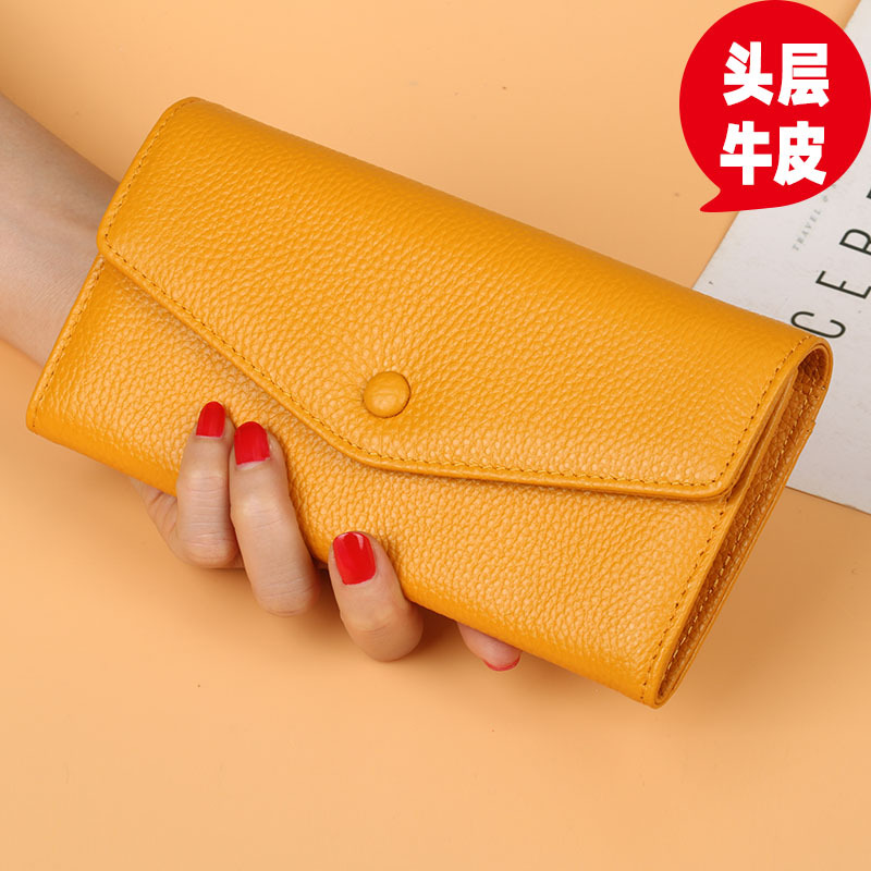 日本品质黄色钱包女士2025新款中长款2折信封皮夹多卡位钱夹经典