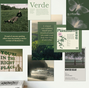 15张绿色薄雾山岭卡片文艺高颜值ins风拍照道具宿舍寝室DIY墙贴