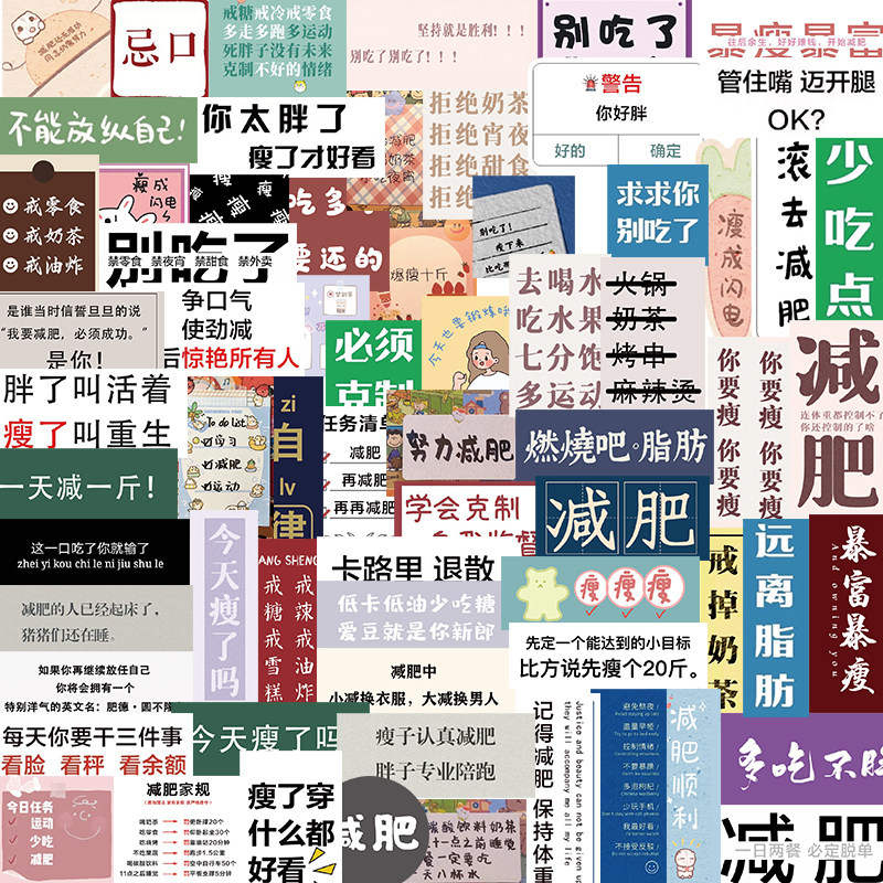 拾乐67张防水减肥励志手机贴纸