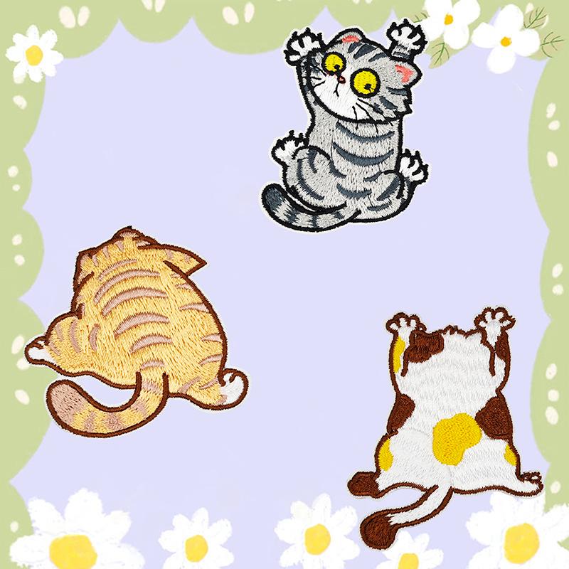 搞怪爬墙猫可爱刺绣布贴自粘