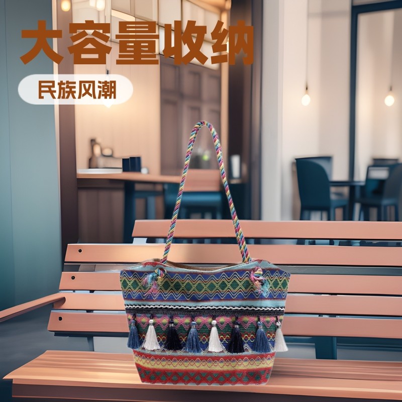 时尚小设计斜众流行新款风包女百搭民族手提包包大容量单肩跨编织