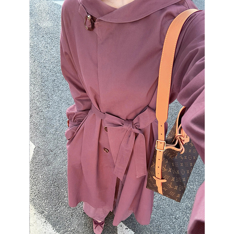 英伦风复古气质高级休闲修身大衣玫粉色中长款收腰风衣外套女秋季,女装/女士精品,风衣,淘宝优惠券,粉丝福利购,淘宝优惠卷