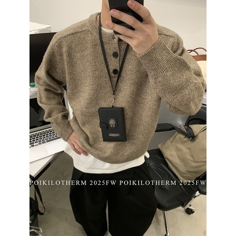 PLTH*老钱风亨利领毛衣男宽松慵懒高级感休闲通勤套头打底针织衫,男装,针织衫/毛衣,淘宝优惠券,粉丝福利购,淘宝优惠卷