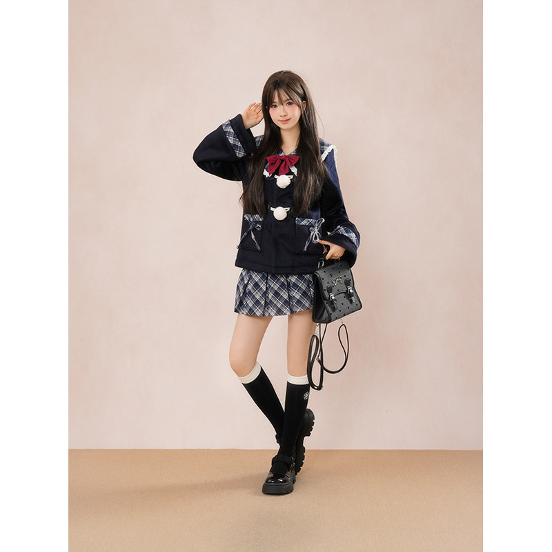 冬日恋歌 短款毛呢外套装女冬季小个子穿搭学院风jk制服,女装/女士精品,时尚套装,淘宝优惠券,粉丝福利购,淘宝优惠卷
