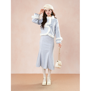 冬装搭配一整套新中式国风毛外套套装裙2025冬季高级感两件套女装