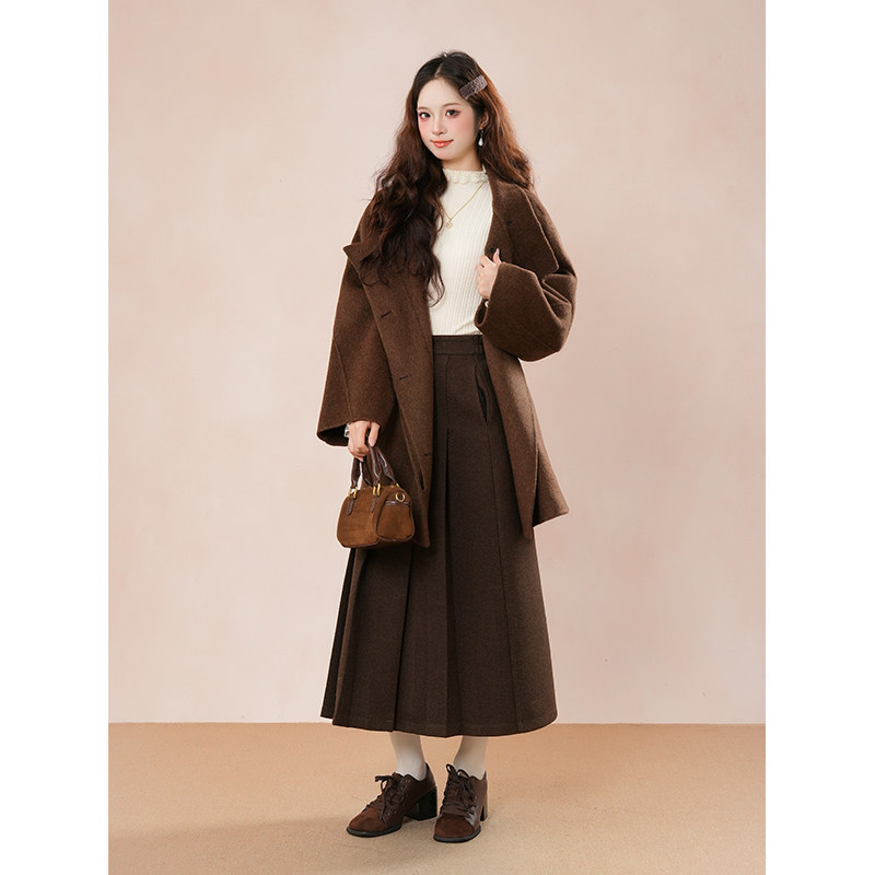 韩版气质棕色2025冬季新款驼色双面呢子围巾全羊毛呢外套女S,女装/女士精品,毛呢外套,淘宝优惠券,粉丝福利购,淘宝优惠卷