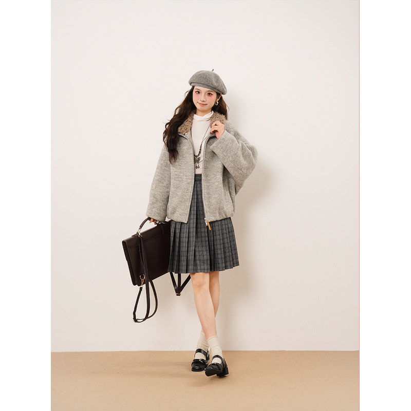 复古羊毛翻立毛领可拆卸蝙蝠袖型夹克呢短大衣外套女,女装/女士精品,毛呢外套,淘宝优惠券,粉丝福利购,淘宝优惠卷