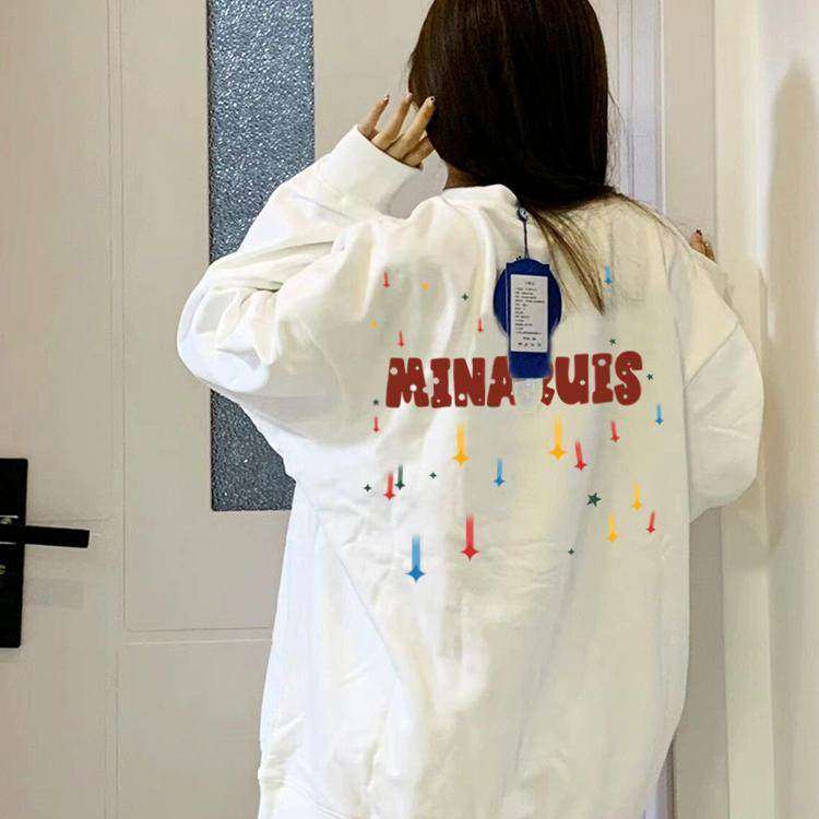 美式高街慵懒chic圆领无帽卫衣女春秋款宽松上衣秋冬潮牌加绒外套