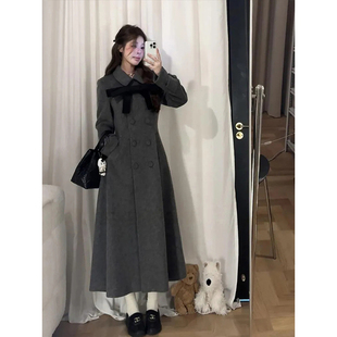 灰色富家千金感长款毛呢大衣女款2025新款冬加厚高级感呢子外套
