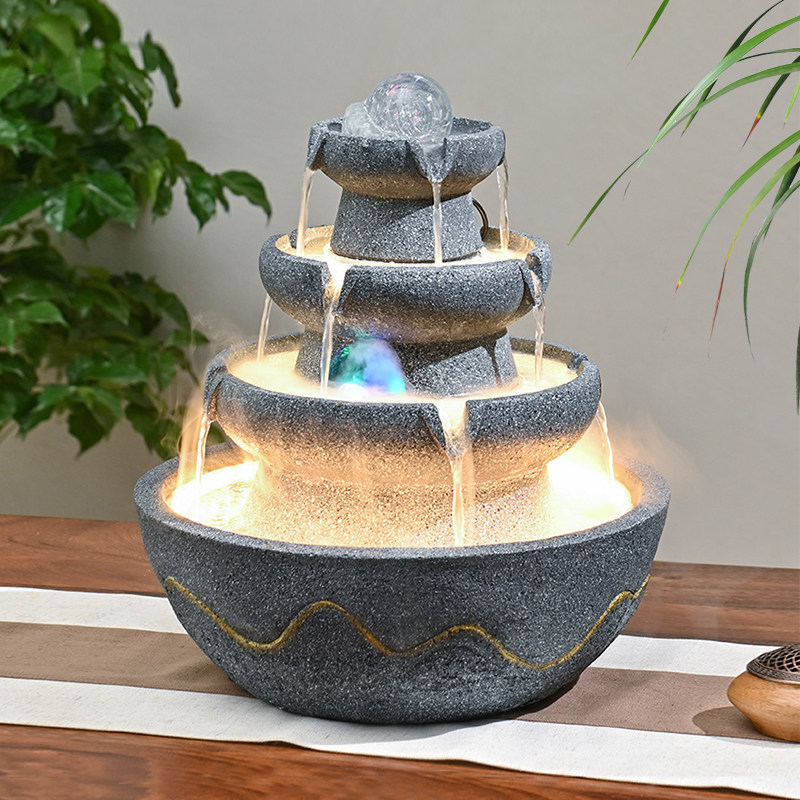 现代简约循环水风水摆件八方来财招财喷泉动圆水晶球时来运转