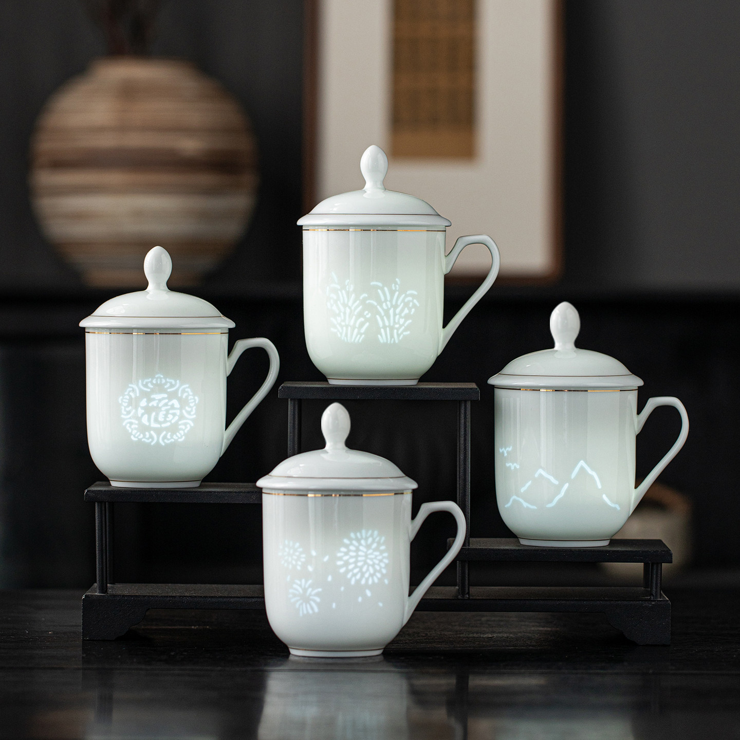 简约办公会议泡茶杯子玲珑形雕杯