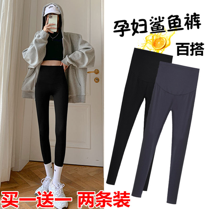 孕妇鲨鱼裤打底裤春秋冬外穿瑜伽芭比裤加绒加厚托腹九分裤女春装