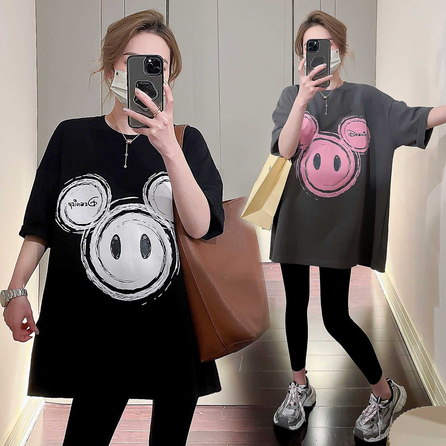 孕妇装夏季孕妇上衣套装夏装2023兔子T恤宽松孕妇时尚显瘦休闲