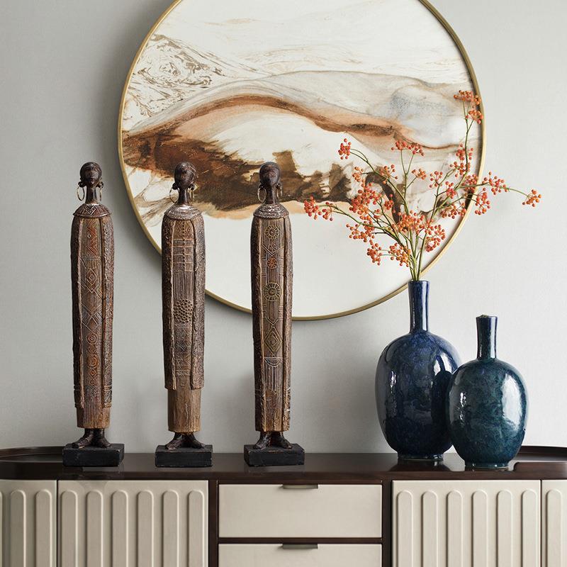 非洲部摆落术女人像件复古怀BYX8231旧风格客厅酒电艺视柜柜书房