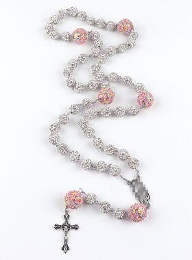 欧美i层ns女长项士链Ro软saGT-0164ry念珠项链六镶钻高质量陶钻球