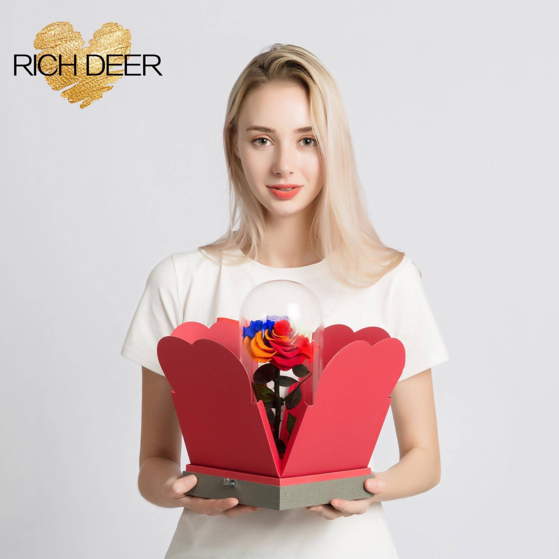 王永生玫瑰花跨境 RD-1218情人节礼子盒物开花礼 大号小永生花玻