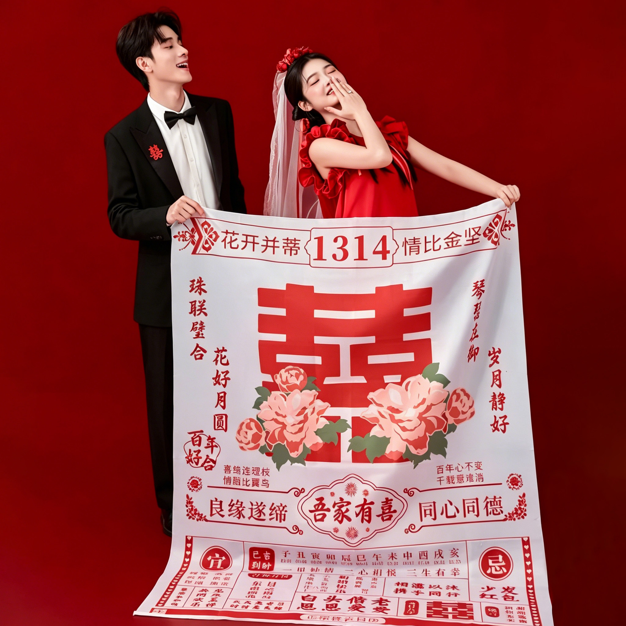 结婚拍照道具喜字定制日历条幅挂布婚房背景墙装饰婚庆用品大全