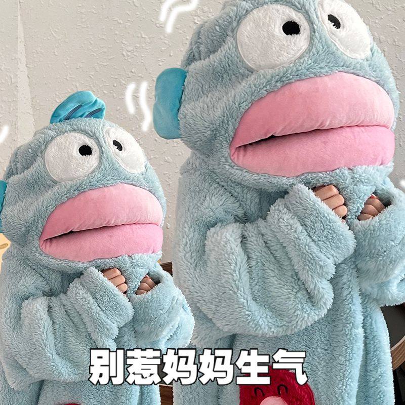 丑鱼睡衣小丑鱼睡衣连体儿童秋冬季加厚珊瑚绒男童法兰绒女童睡袍