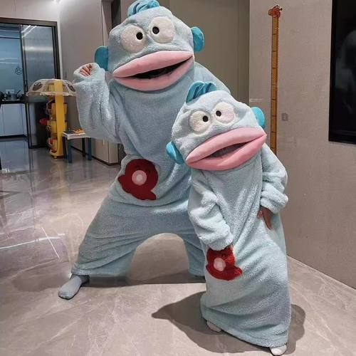 丑鱼睡衣丑鱼儿童可爱搞怪连体睡衣女亲子法兰绒秋冬加厚珊瑚绒卡