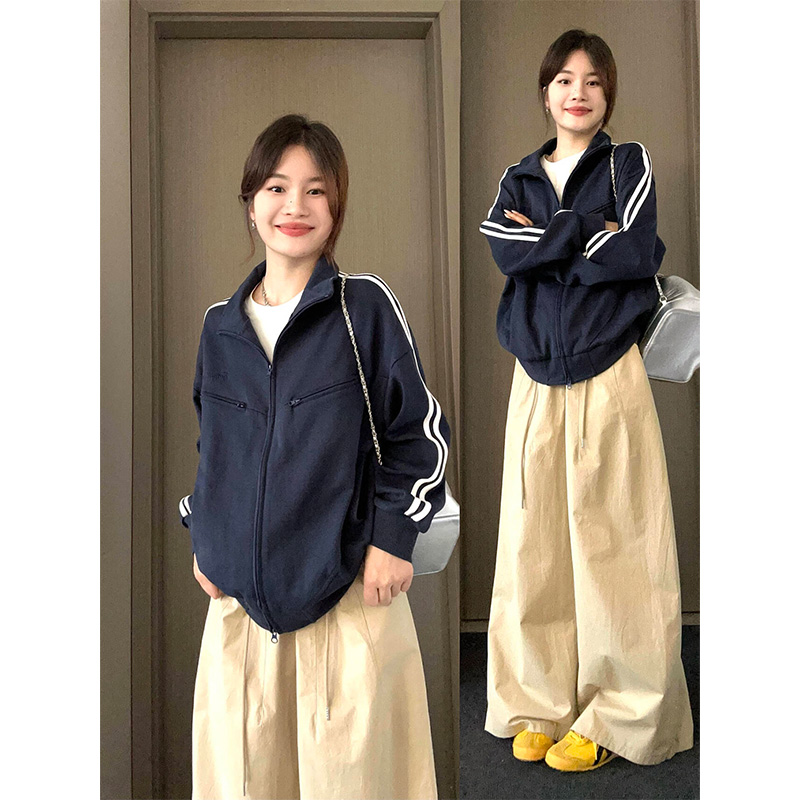 美式覆古双杠卫衣女春秋
