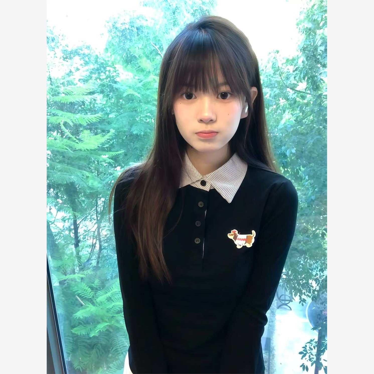 美式假两件格子拼接polo