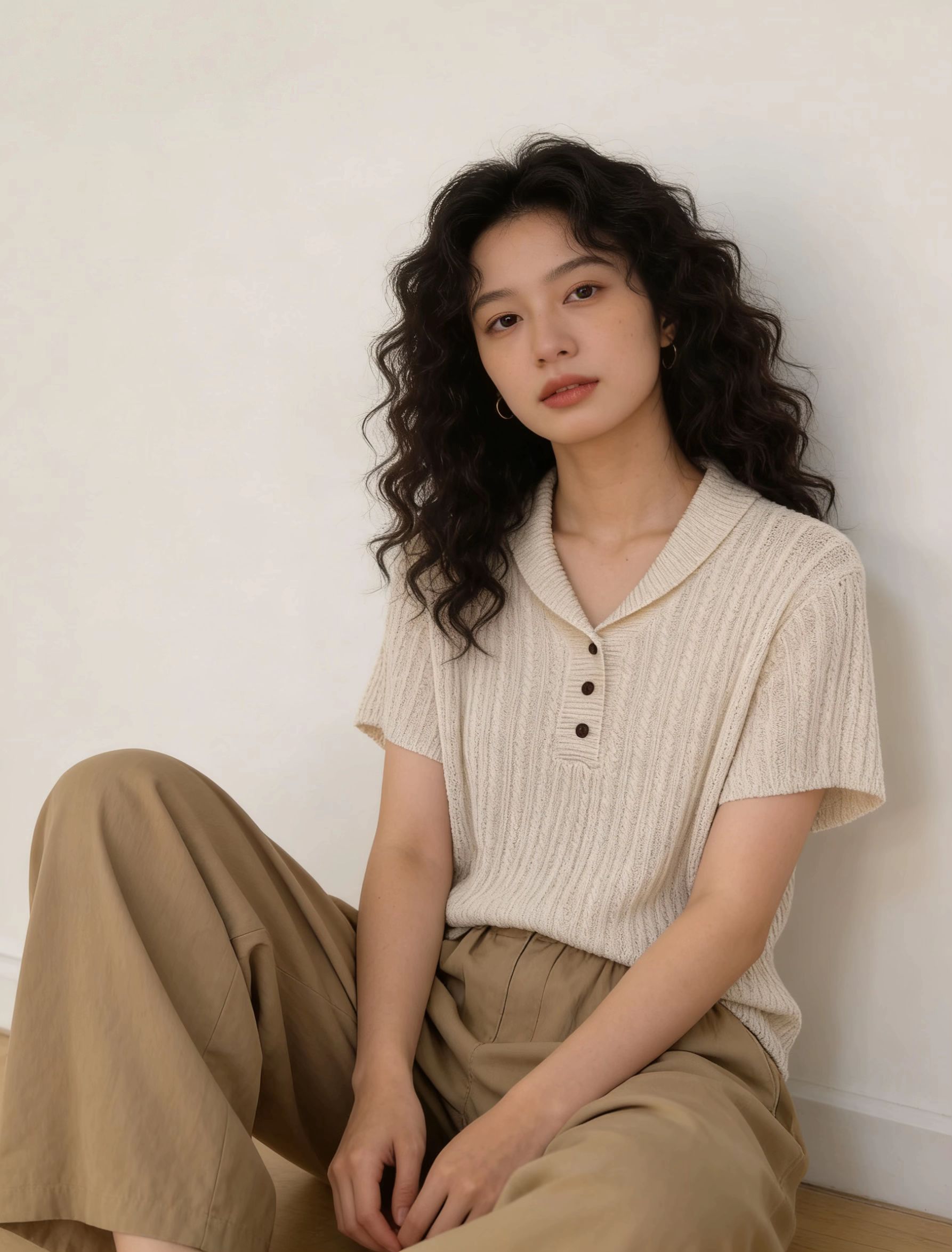 韩系娃娃领纽扣设计冰丝短袖针织衫女夏镂空T恤短款正肩薄款上衣