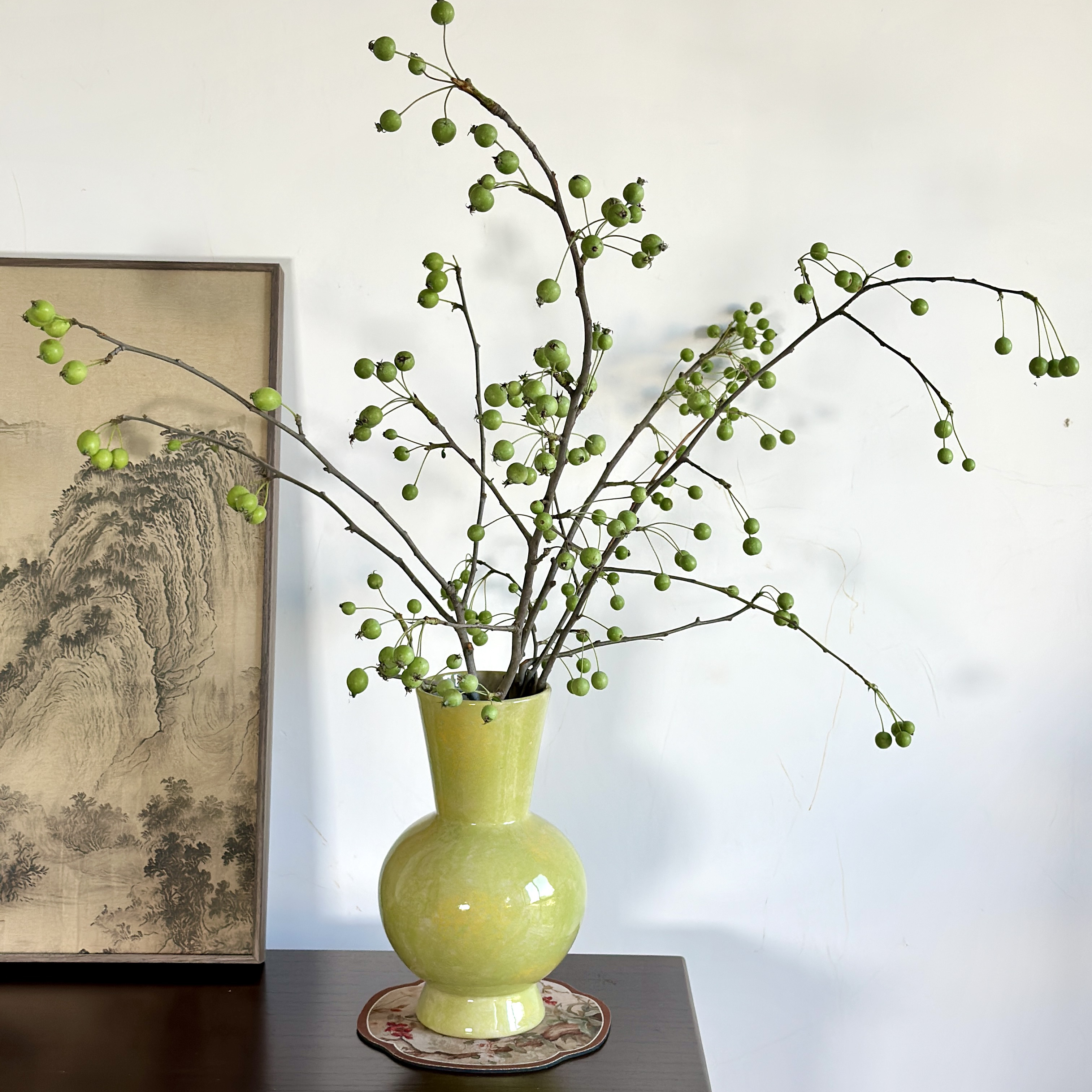 新鲜绿色海棠果鲜切当季果枝水养插花 客厅家居装饰小众花材包邮
