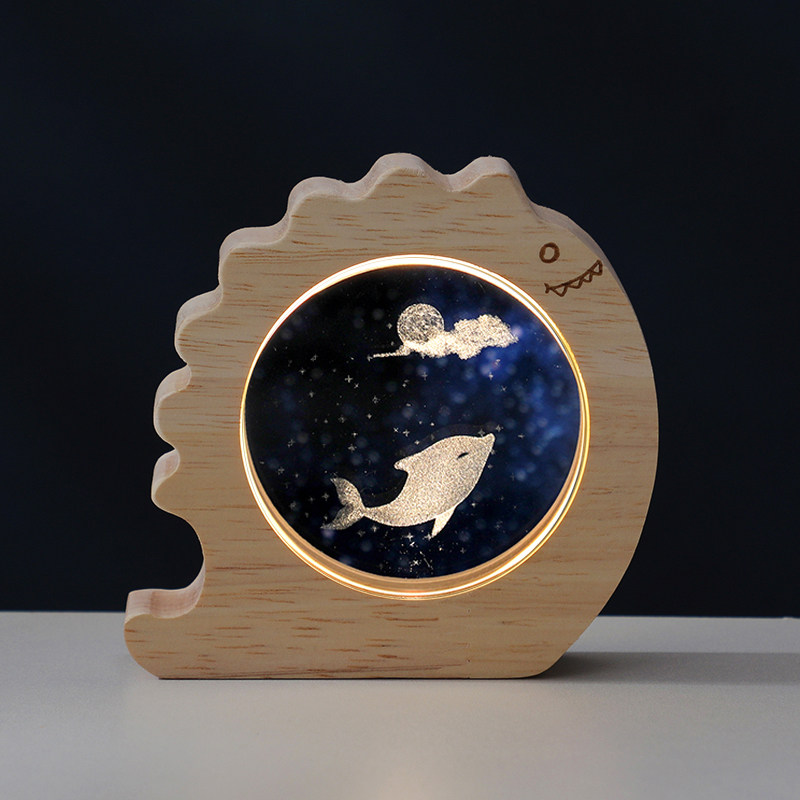 创意恐龙木框水晶小夜灯生日礼物女生送女朋友女孩实用高级感小众