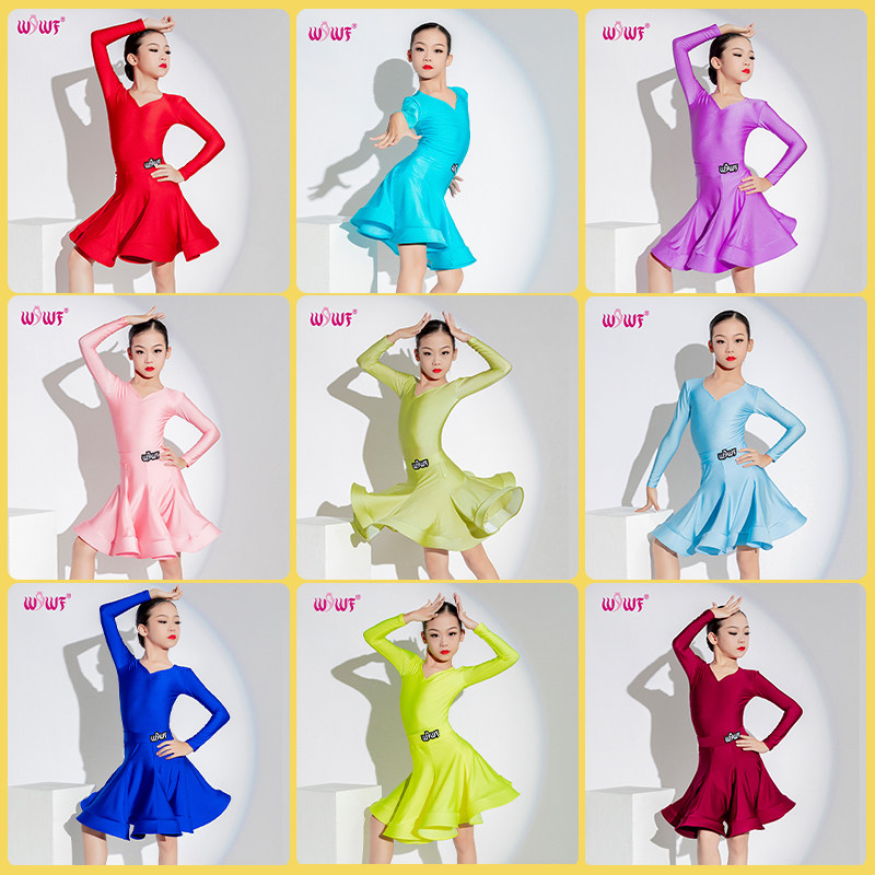 拉丁舞服女童少儿比赛服2025新款珠光表演规定服儿童专业演出套装