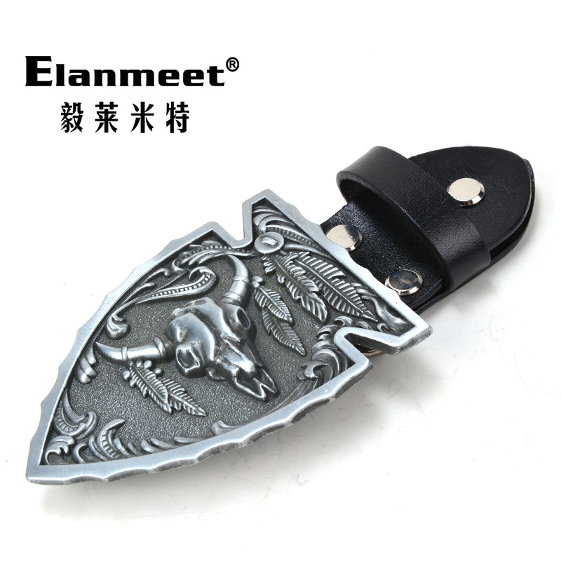 毅莱米特男士牛皮配件西部系列之牛头纹饰锌合金休闲皮带扣头4.