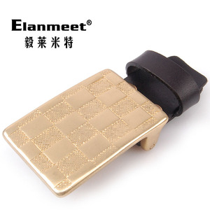 男士实心黄铜板扣皮带扣棋牌格款平滑扣腰带扣牛皮皮带配件3.5cm