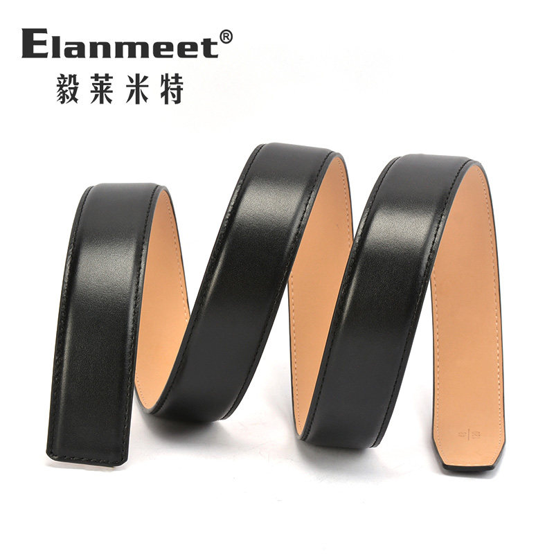 毅莱米特男士皮带头层牛皮无孔无卡槽光面牛皮皮带3.4cm买二送扣