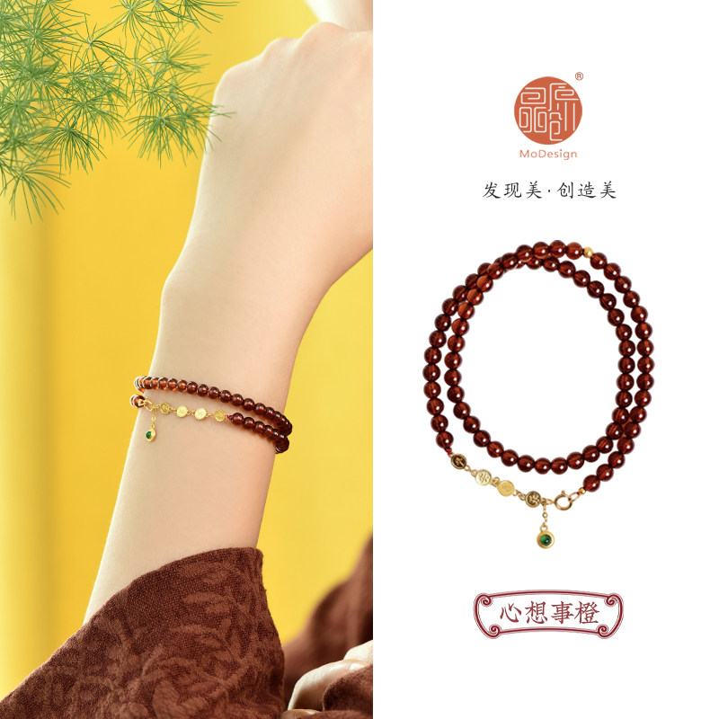 天然石榴石18K金原创时尚女手链