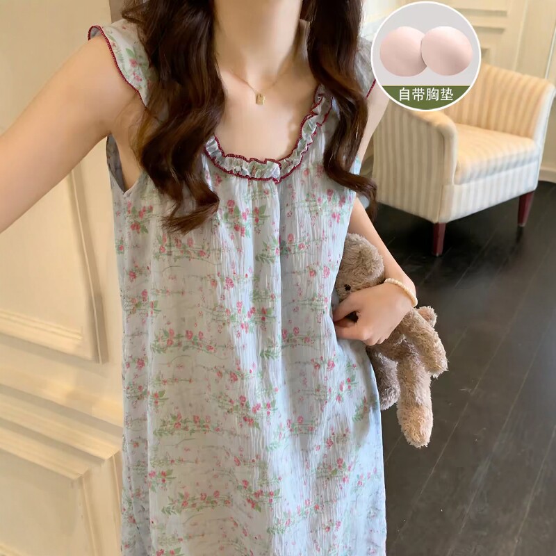 吊带睡裙女款夏季云朵棉带胸垫碎图片