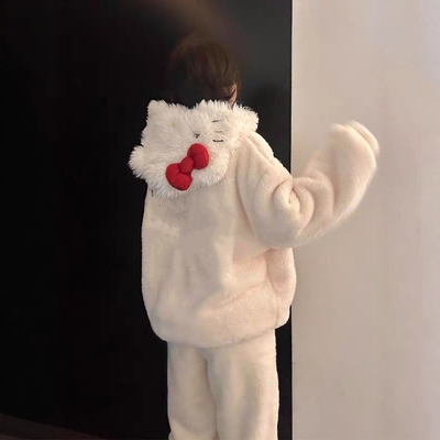 可爱HelloKitty印花连帽珊瑚绒睡