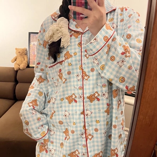 韩系ins轻松熊rilakkuma睡衣女春秋季纯棉长袖长裤卡通可爱家居服