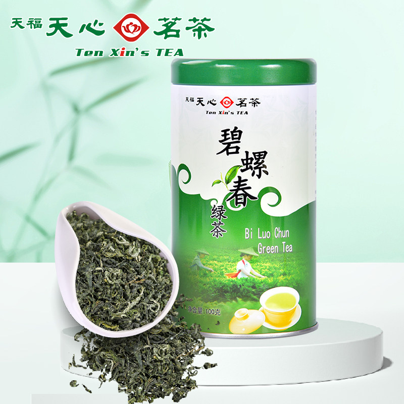 天福天心茗炒青茶高山云雾绿茶碧螺春罐装茶叶100g