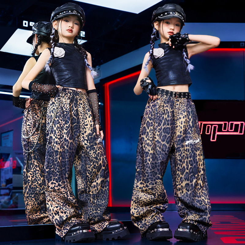 爵士舞女童表演服装辣妹模特露脐T台走秀潮服jazz少儿舞蹈演出服