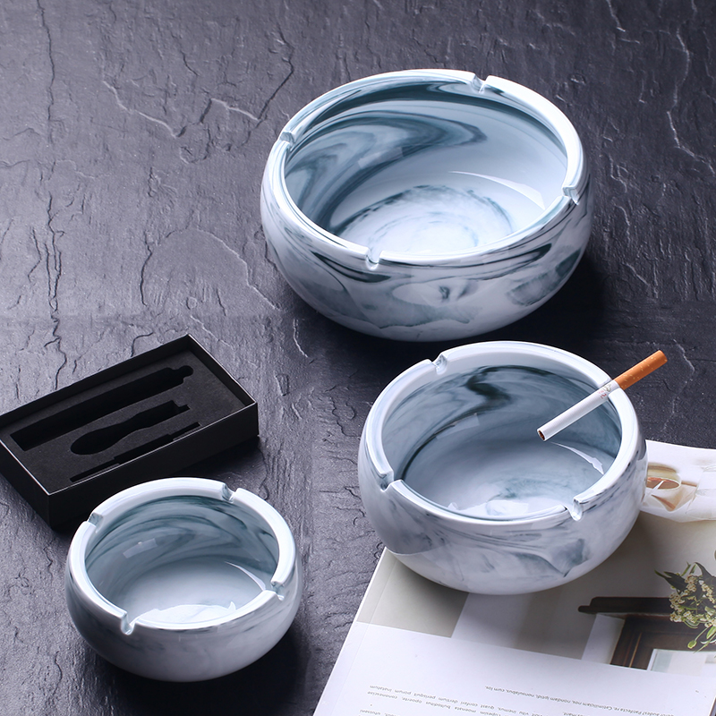 欧式简约特大号陶瓷烟灰缸创意大理石纹大容量加厚烟缸家用办公室