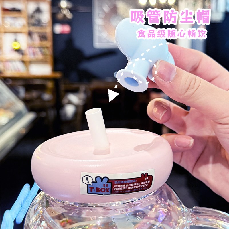 玻璃水杯女生新款2025高颜值夏天大容量带把手吸管办公室便携杯子