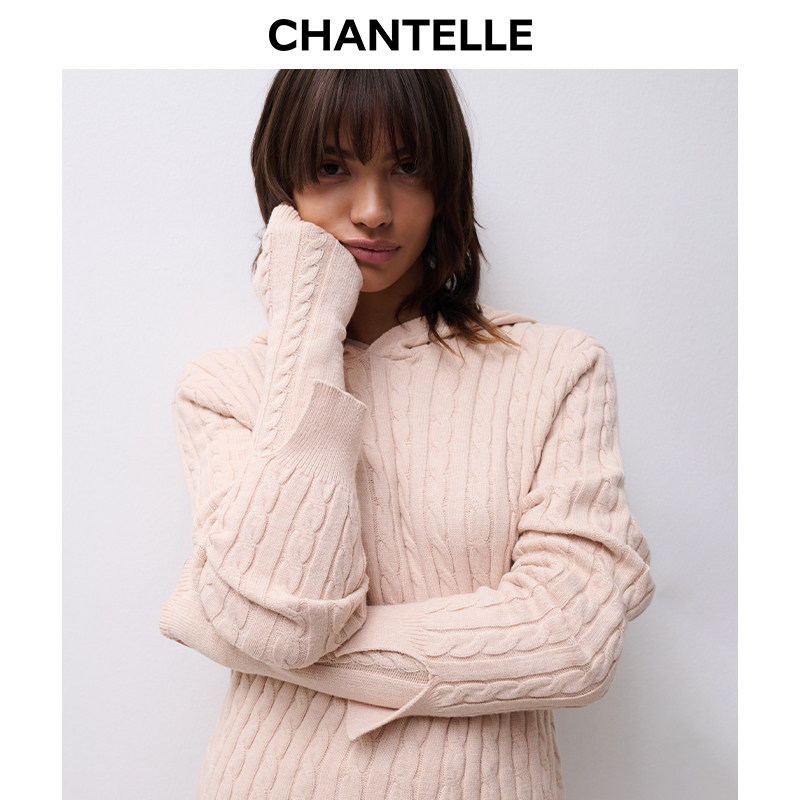 法国CHANTELLE仙黛尔简约百搭复古绞花针织连指保暖手套