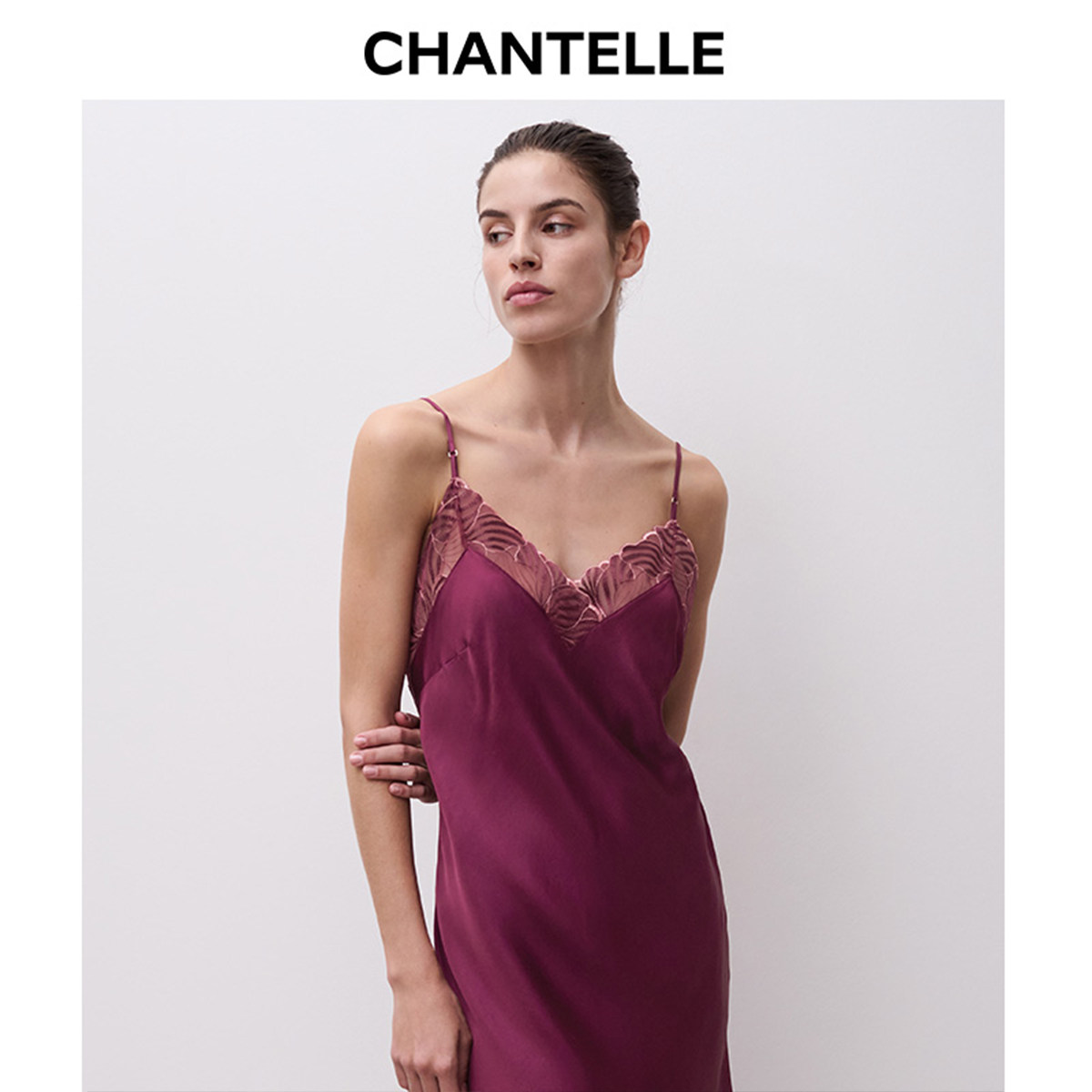 法国CHANTELLE仙黛尔性感法式花卉吊带睡裙花卉高级感蕾丝春