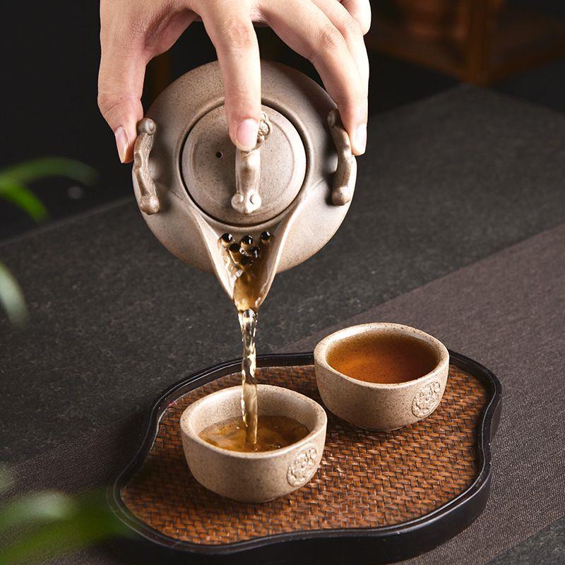 一人独饮茶具粗陶一壶二杯泡茶壶手抓壶茶杯办公室家用功夫茶具小图片